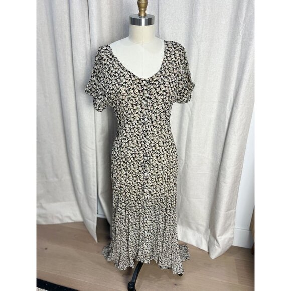 Vtg 90s Mannequines Black Ditsy Floral Button Front Maxi Dress Size M - Picture 1 of 7